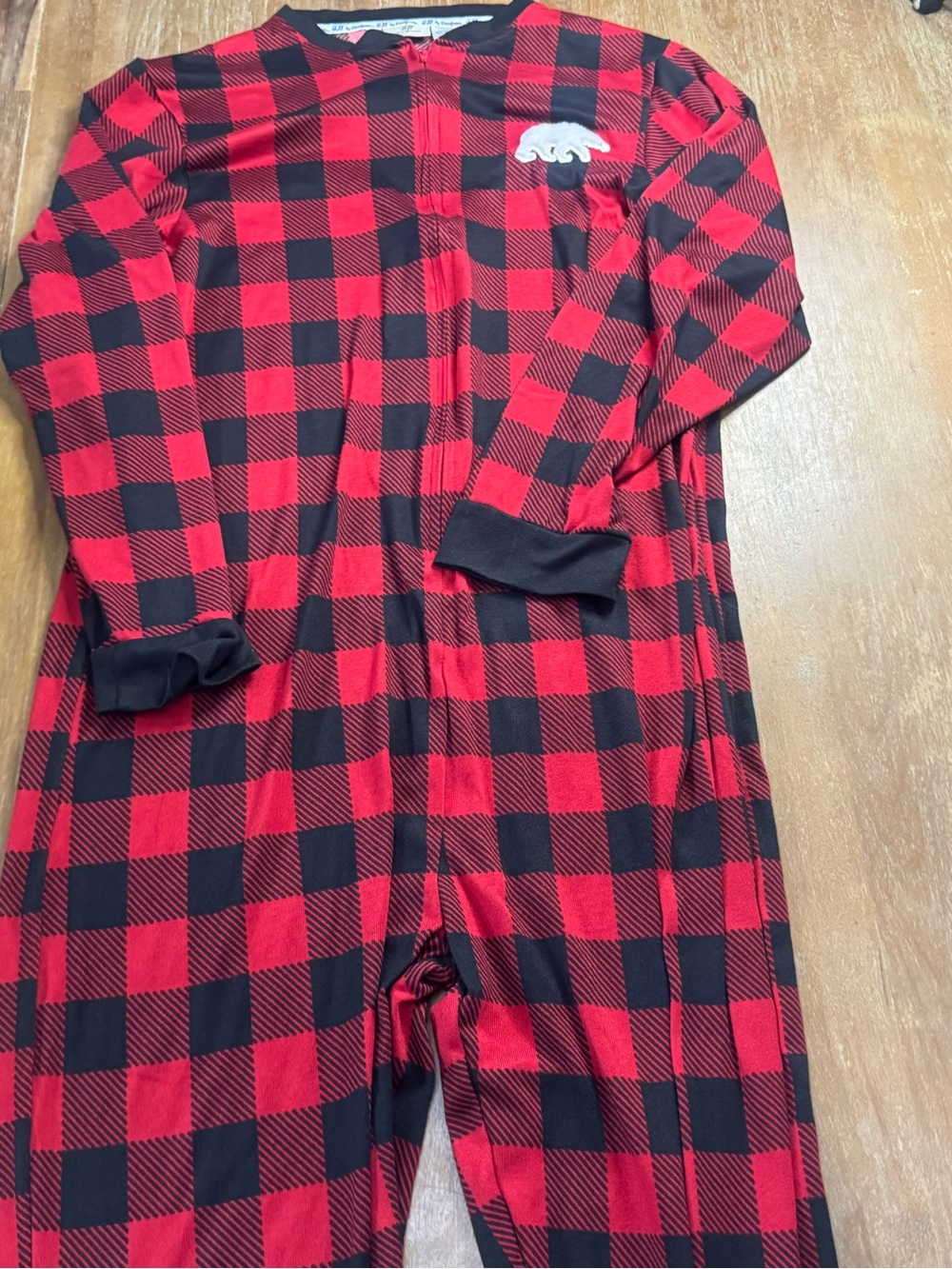 dearfoams Red and Black Buffalo Plaid Adult Unisex One-Piece Pajama